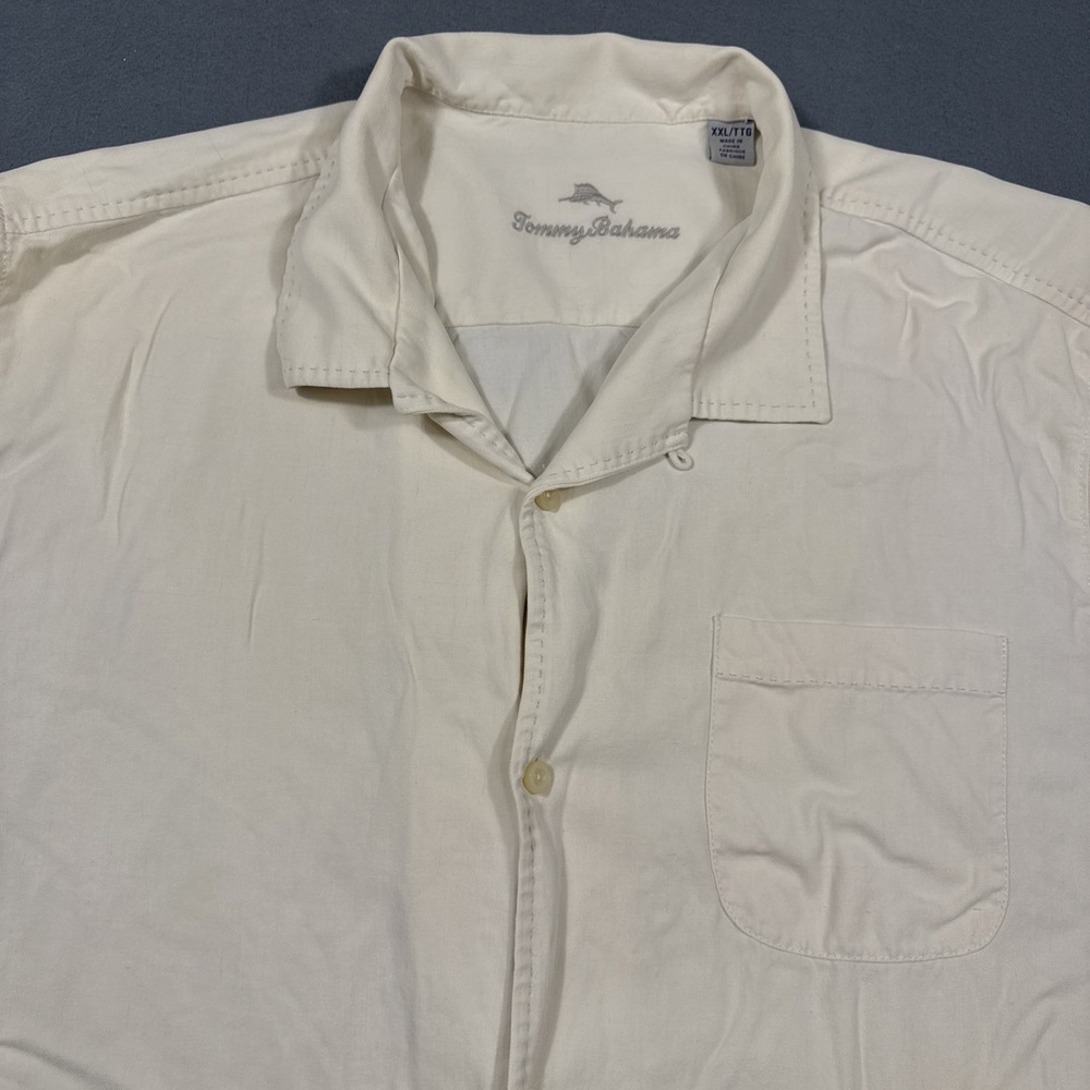 Tommy Bahama Men's 2XL Button-up Shirt 100% Silk Short-Sleeve Original Fit White